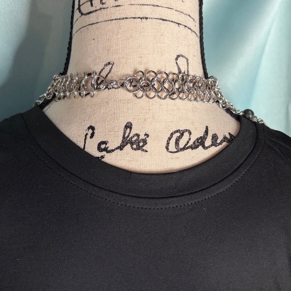 Handmade Madagascar Labradite Chain Mail Spiderweb Choker witchy luxe goth - Picture 6 of 8
